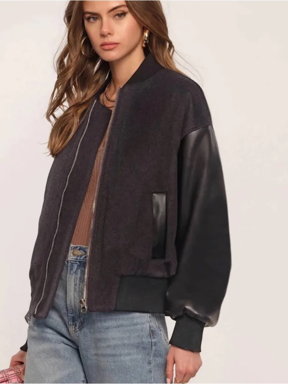HEARTLOOM Black Faux Leather Lizea Bomber Jacket